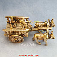 Brass Ganesha Double Bullock Cart Ganesha Cart Idol for Decor - 4 Inch Height