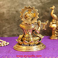 Brass Krishna Sitting Pose And Playing Flute- 7.5 Inch Height