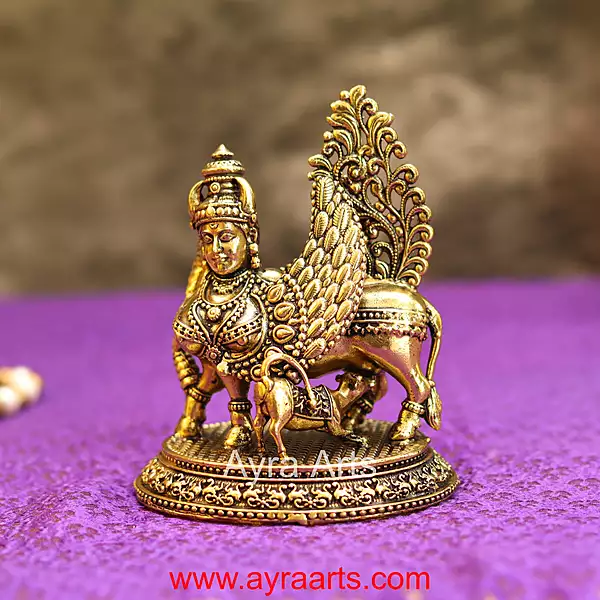Premium Brass Kamadhenu The Wish-Fulfilling Cow Surabhi Statue - 4 Inch Height