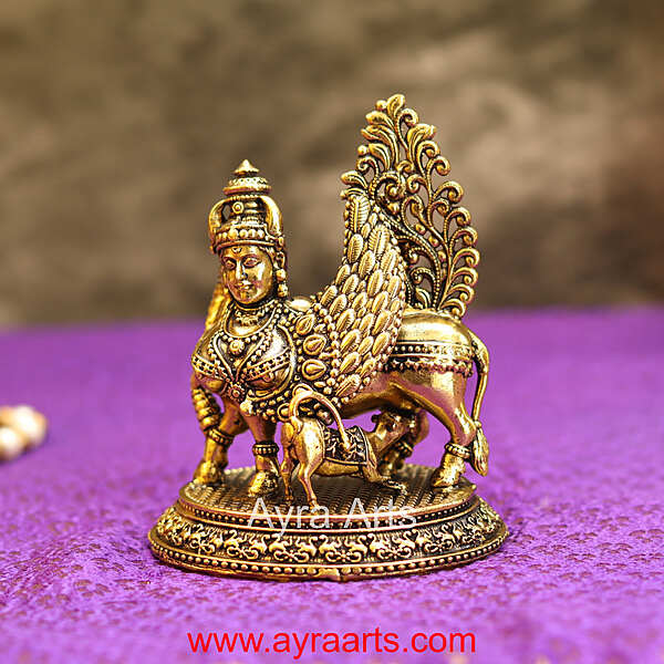 Premium Brass Kamadhenu The Wish-Fulfilling Cow Surabhi Statue - 4 Inch Height