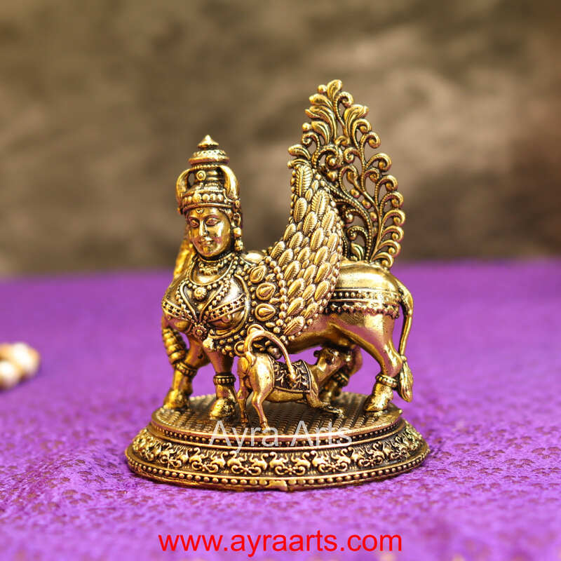 Premium Brass Kamadhenu The Wish-Fulfilling Cow Surabhi Statue - 4 Inch Height