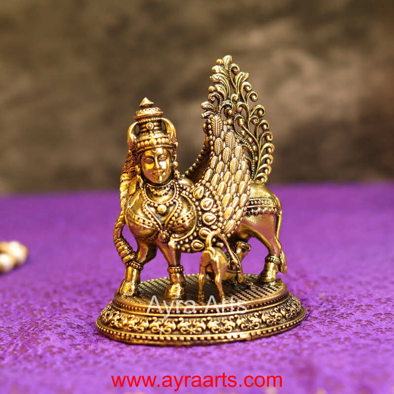 Premium Brass Kamadhenu The Wish-Fulfilling Cow Surabhi Statue - 4 Inch Height