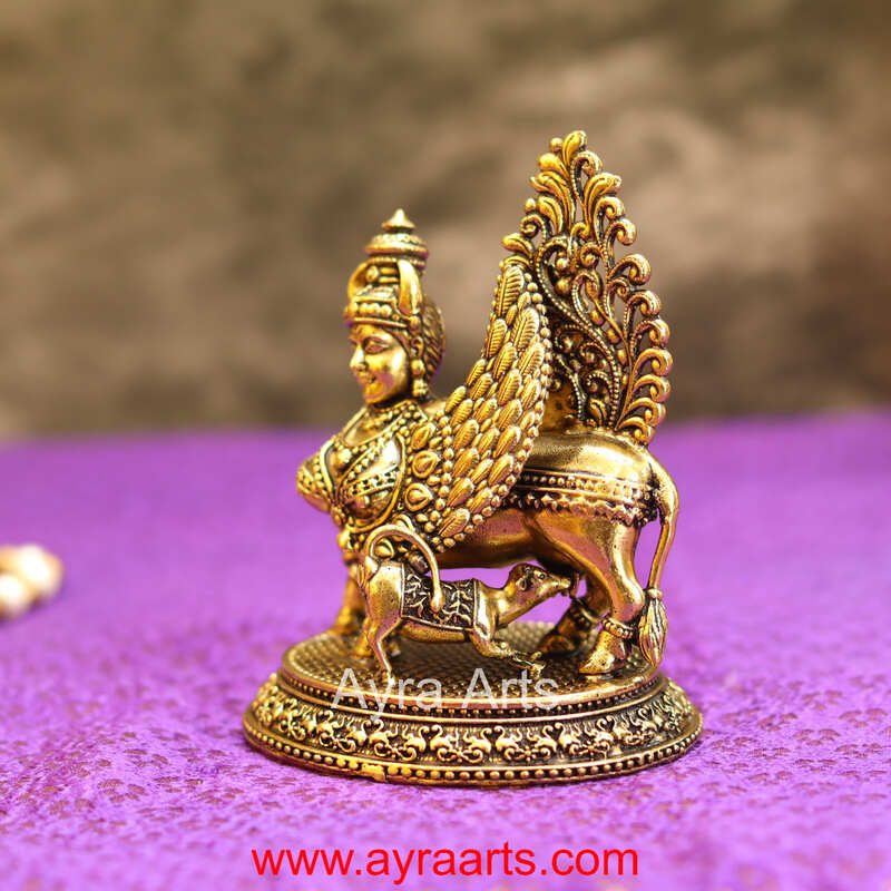 Premium Brass Kamadhenu The Wish-Fulfilling Cow Surabhi Statue - 4 Inch Height