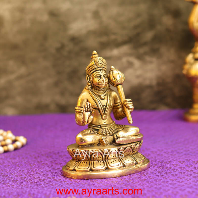 Brass Lord Hanuman Blessing Statue - 5 Inch Height