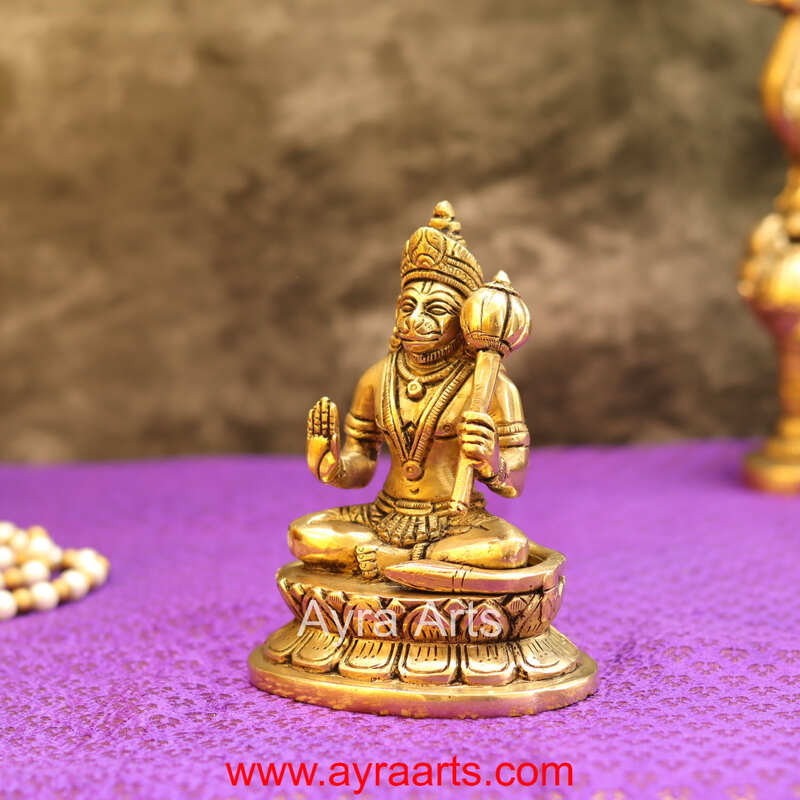 Brass Lord Hanuman Blessing Statue - 5 Inch Height