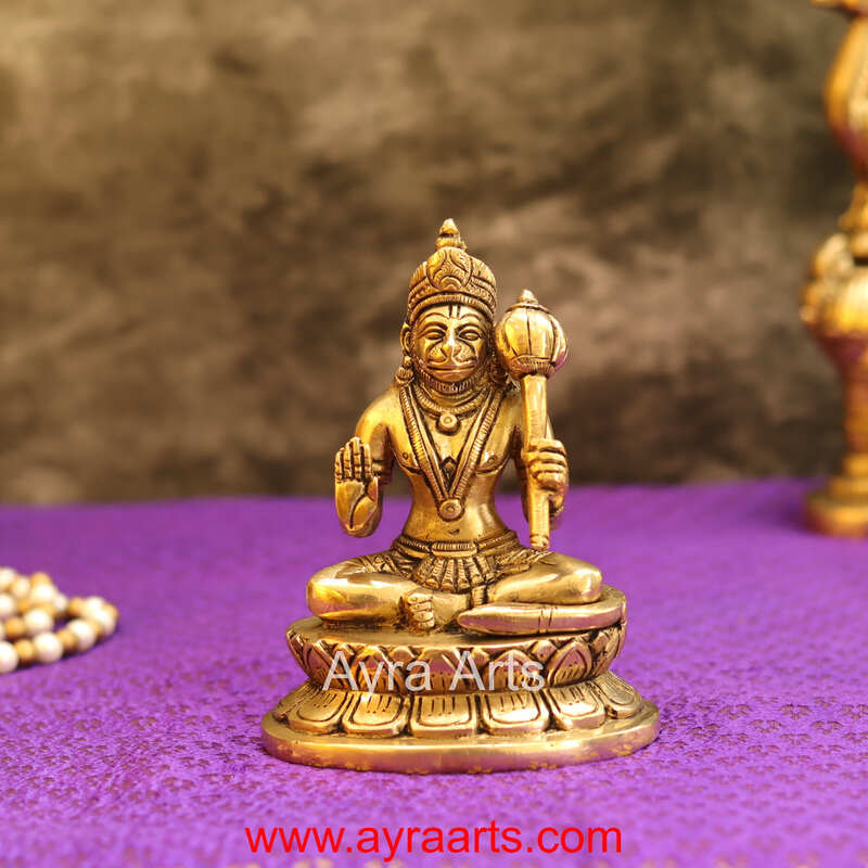 Brass Lord Hanuman Blessing Statue - 5 Inch Height