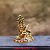 Premium Brass Shree Maa Saraswati Idol Hindu Goddess of Knowledge and Music Statue - 2.5 Inch Height
