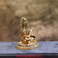 Premium Brass Shree Maa Saraswati Idol Hindu Goddess of Knowledge and Music Statue - 2.5 Inch Height