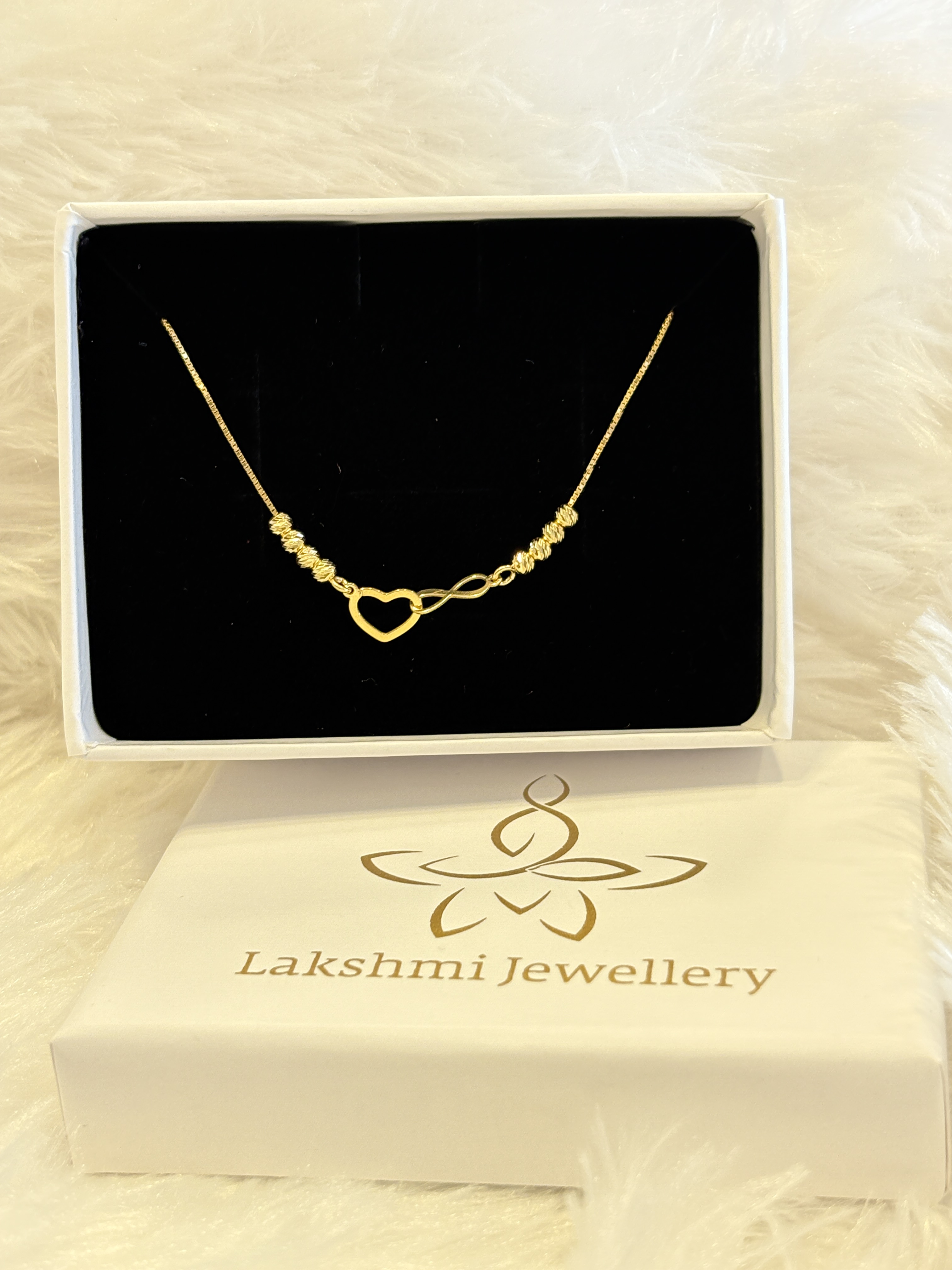 Silver heart beads infinity with gold finish