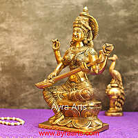 Brass Maa Veena Vadini Saraswati Idol - 12 Inch Height