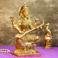 Brass Maa Veena Vadini Saraswati Idol - 12 Inch Height