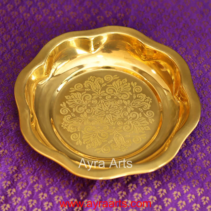 Brass Engraved Floral Itching Thambulam Plate Pooja Thali