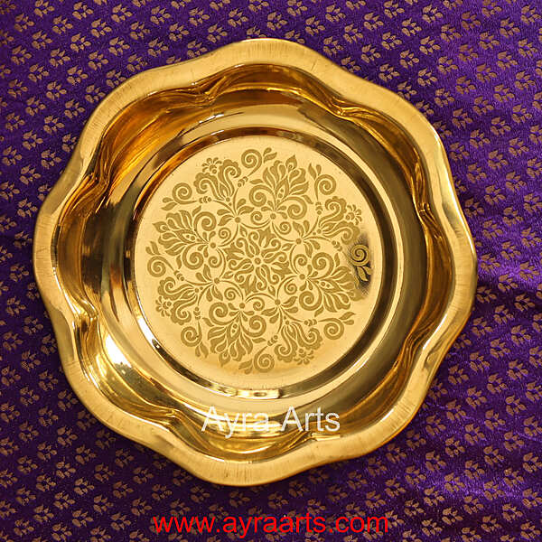 Brass Engraved Floral Itching Thambulam Plate Pooja Thali