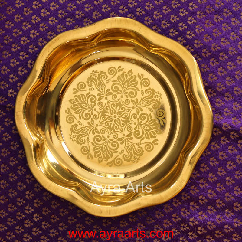 Brass Engraved Floral Itching Thambulam Plate Pooja Thali