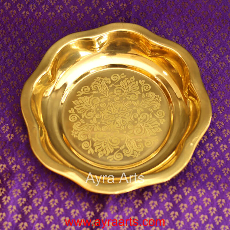 Brass Engraved Floral Itching Thambulam Plate Pooja Thali
