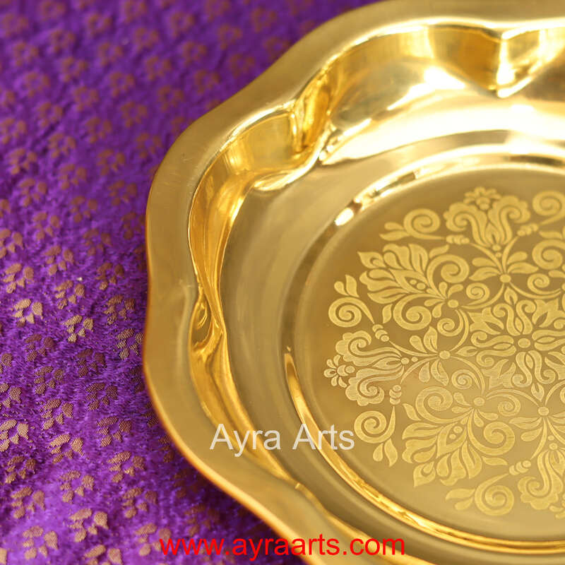 Brass Engraved Floral Itching Thambulam Plate Pooja Thali