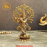 Brass Krishna With Tree 8 Inch
