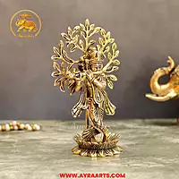 Brass Krishna With Tree 8 Inch