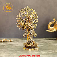 Brass Krishna With Tree 8 Inch