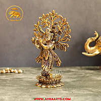 Brass Krishna With Tree 8 Inch