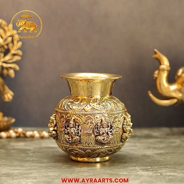 Brass Asta Lakshmi Kalash 5 Inch Height