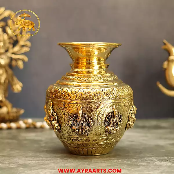 Brass Ashta Lakshmi Kalash 6 Inch Height
