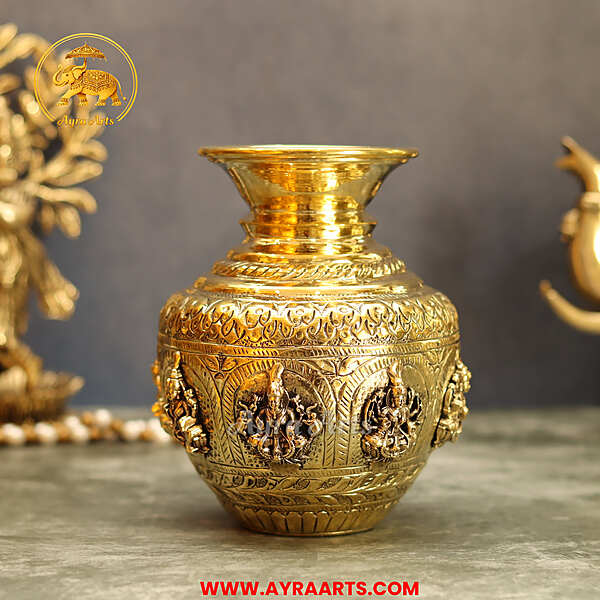 Brass Ashta Lakshmi Kalash 6 Inch Height