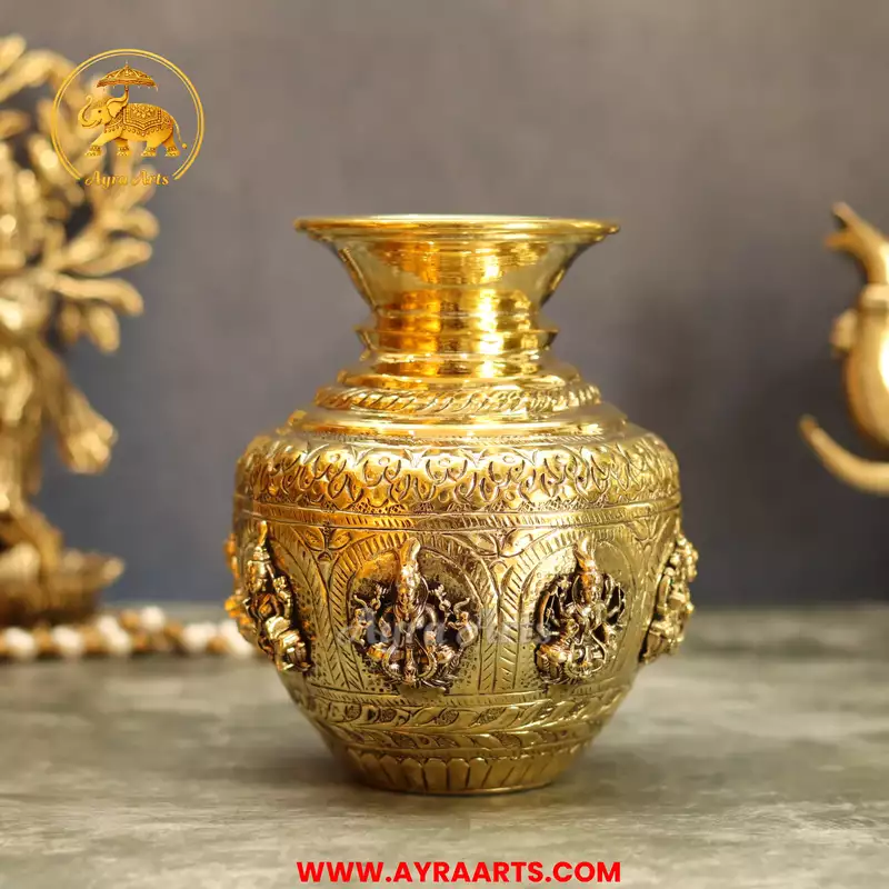 Brass Ashta Lakshmi Kalash 6 Inch Height