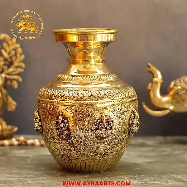 Brass Ashta Lakshmi Kalash 8.2 Inch Height