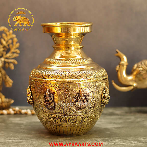 Brass Ashta Lakshmi Kalash 8.2 Inch Height