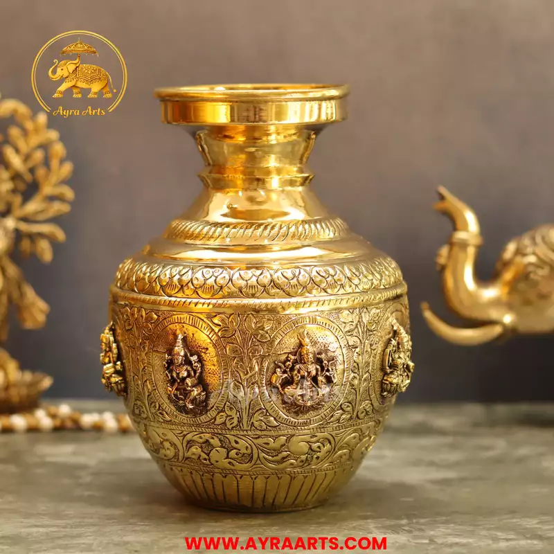 Brass Ashta Lakshmi Kalash 8.2 Inch Height