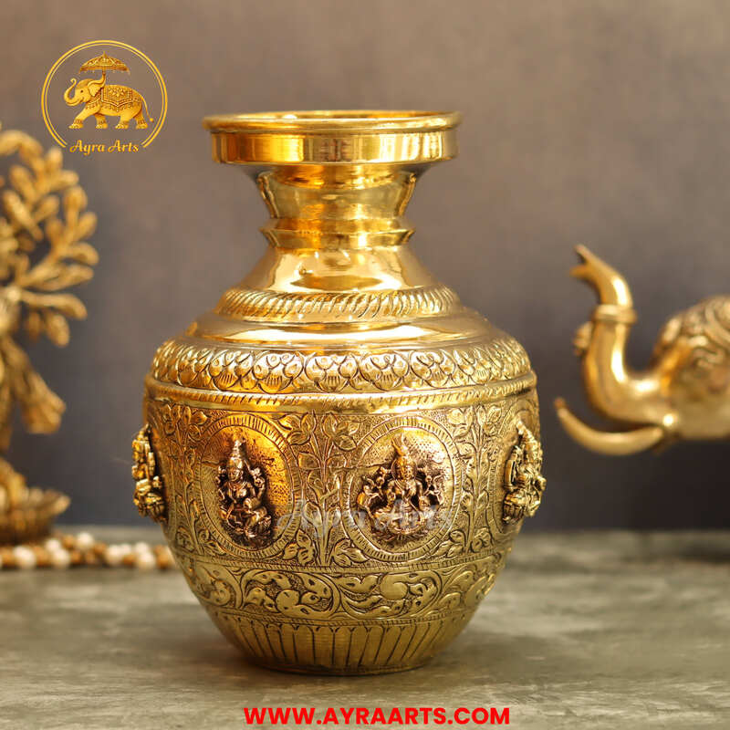 Brass Ashta Lakshmi Kalash 8.2 Inch Height