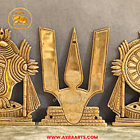 Brass Shankh Chakra Namah Set Of 3 Wall Plates For Home Pooja Entrance Decor - 9.5 Inch Height