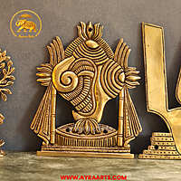 Brass Shankh Chakra Namah Set Of 3 Wall Plates For Home Pooja Entrance Decor - 9.5 Inch Height