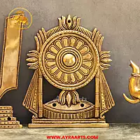 Brass Shankh Chakra Namah Set Of 3 Wall Plates For Home Pooja Entrance Decor - 9.5 Inch Height