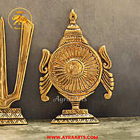 Brass Shankh Chakra Namah Set Of 3 Wall Plates For Home Pooja Entrance Decor - 8 Inch Height