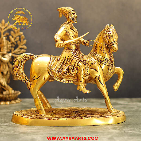 Brass Horse Riding Chatrapati Shivaji Maharaj Idol - 9 Inch Height