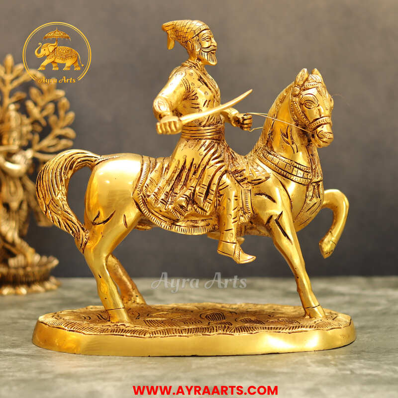 Brass Horse Riding Chatrapati Shivaji Maharaj Idol - 9 Inch Height