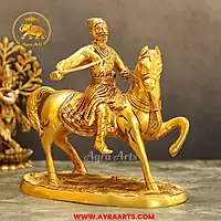 Brass Horse Riding Chatrapati Shivaji Maharaj Idol - 9 Inch Height