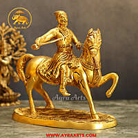 Brass Horse Riding Chatrapati Shivaji Maharaj Idol - 9 Inch Height
