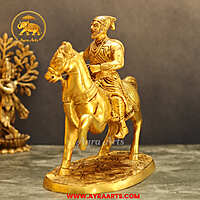 Brass Horse Riding Chatrapati Shivaji Maharaj Idol - 9 Inch Height