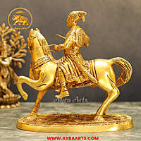 Brass Horse Riding Chatrapati Shivaji Maharaj Idol - 9 Inch Height