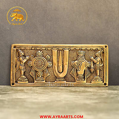Brass Shank Chakra Namah Wall Plate With Hanuman And Garuda - 9.5 Inch Length