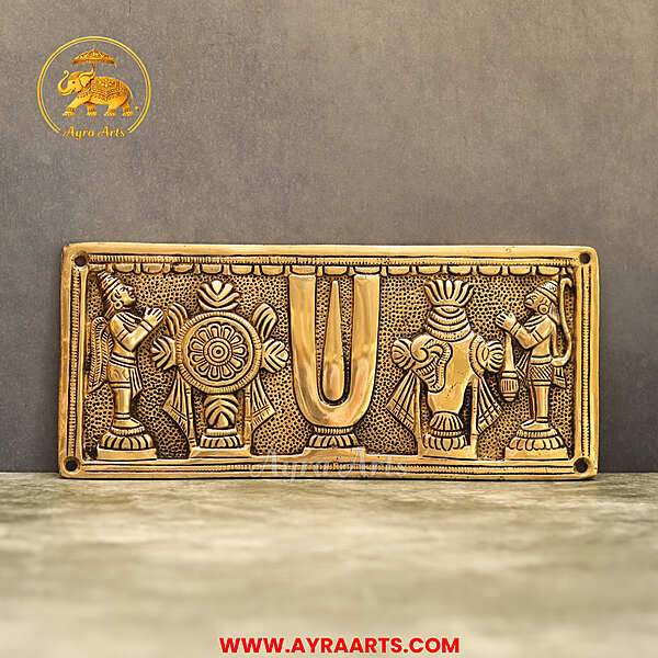 Brass Shank Chakra Namah Wall Plate With Hanuman And Garuda - 9.5 Inch Length