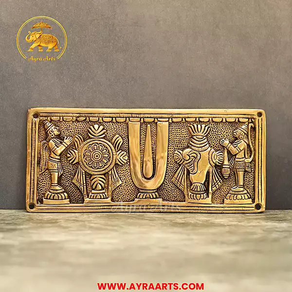 Brass Shank Chakra Namah Wall Plate With Hanuman And Garuda - 9.5 Inch Length