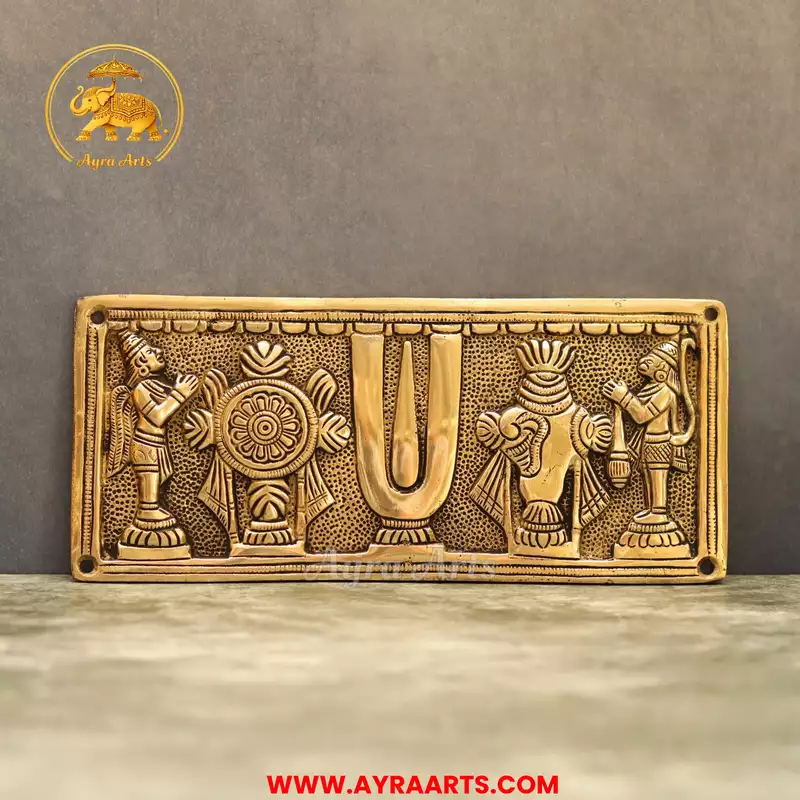 Brass Shank Chakra Namah Wall Plate With Hanuman And Garuda - 9.5 Inch Length