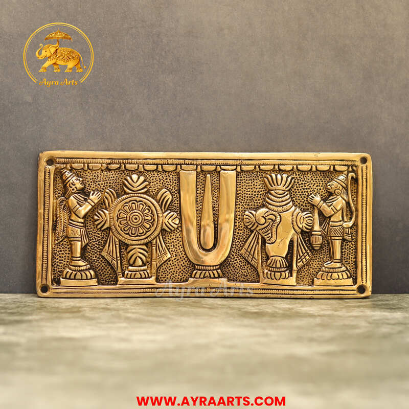 Brass Shank Chakra Namah Wall Plate With Hanuman And Garuda - 9.5 Inch Length