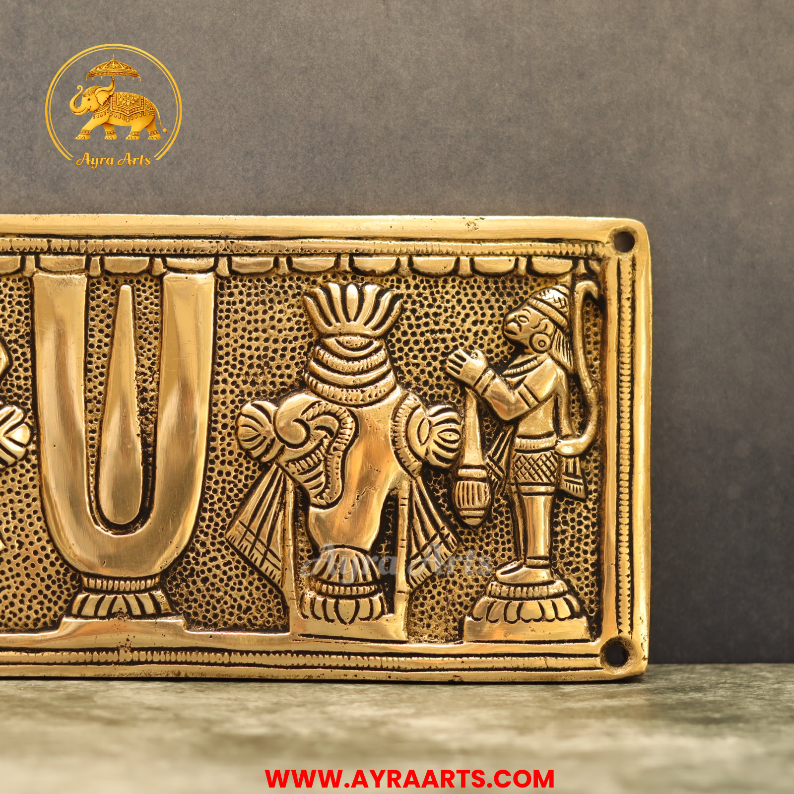 Brass Shank Chakra Namah Wall Plate With Hanuman And Garuda - 9.5 Inch Length