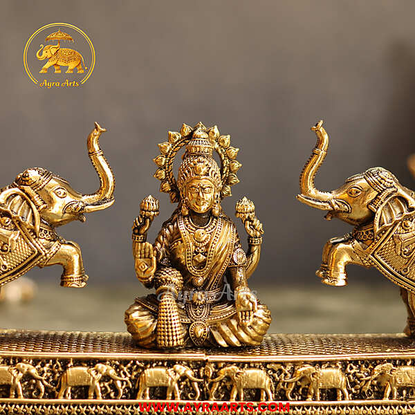 Premium Brass Gaja Lakshmi Idol - 4 Inch Height