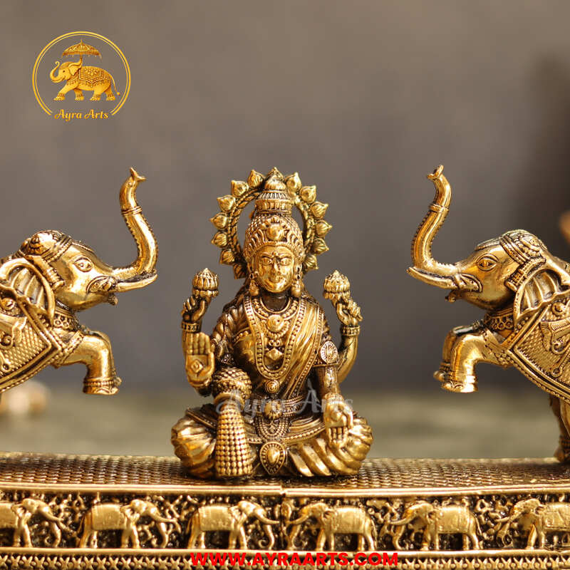 Premium Brass Gaja Lakshmi Idol - 4 Inch Height